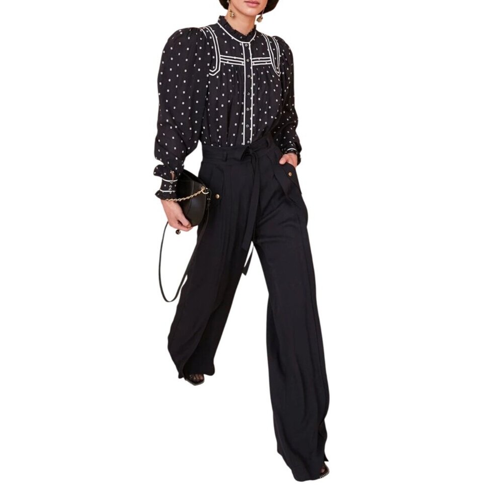 Ulla Johnson Alandra Wide Leg Pants Raven Black Size 4 NWT $425